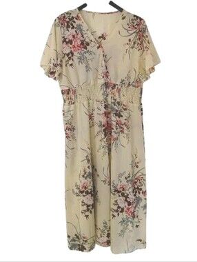 Women's 1XL? Sheer Floral Print Midi Dress